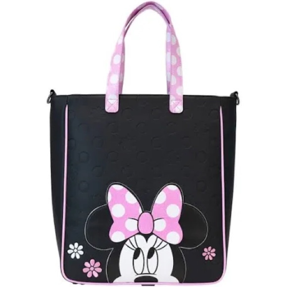 New with tag. Loungefly Black Tote with Pink Polka-Dot Minnie with Bow
